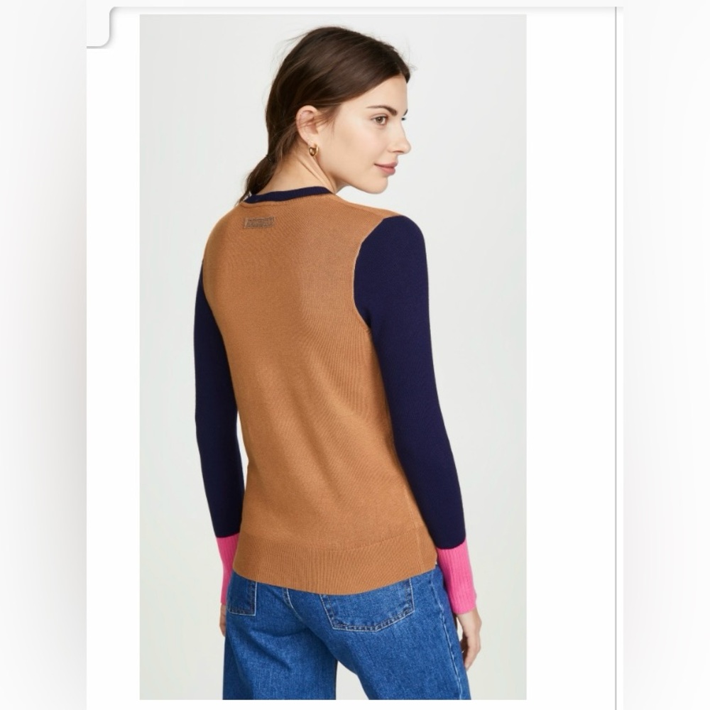 NWT Shopbop HEARTMADE Julie Fagerholt Kyrit Colorblock Sweater L Camel/Navy/Pink - Picture 5 of 16